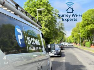 Surrey Wi-Fi & VoIP Experts van outside a residential property in Sunbury-on-Thames during a home Wi-Fi installation visit.