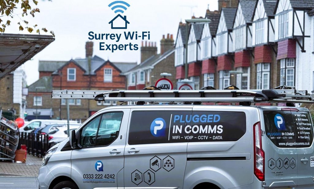 van parked in Sunbury-on-Thames, representing wide coverage across Surrey for professional Wi-Fi and broadband installation Surrey—what areas in Surrey do you cover?

